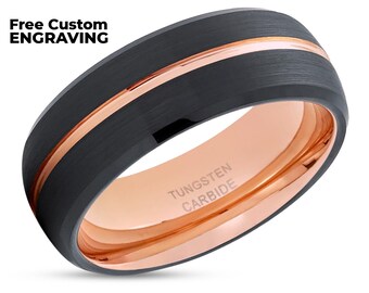 8mm Wedding Ring,Rose Gold Tungsten Wedding Ring,Anniversary Ring,Engagement Ring,Black Wedding Ring, Unique Tungsten Ring,Tungsten Carbide