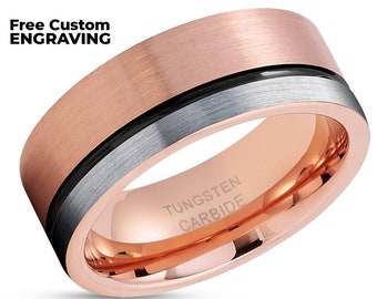 Black Tungsten Wedding Ring,Rose Gold Wedding Ring,8mm Wedding Ring,Tungsten Carbide Ring,Unique Wedding Ring,Tungsten Carbide Ring,8mm
