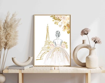 Princess  print , line art   print , minimalist home decor , Paris picture , girl  , princess mermaid , home decor