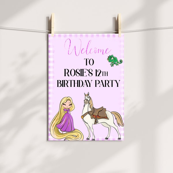 princess birthday party welcome sign , rapunzel table sign ,  princess birthday party decorations, tamgled birthday welcome sign