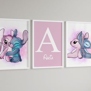 Set of 3 Personalised stitch Wall Prints | Set of 3 | stitch wall art, Watercolour | Nursery Prints | PRINTS ONLY | Size A4 stitch and angel