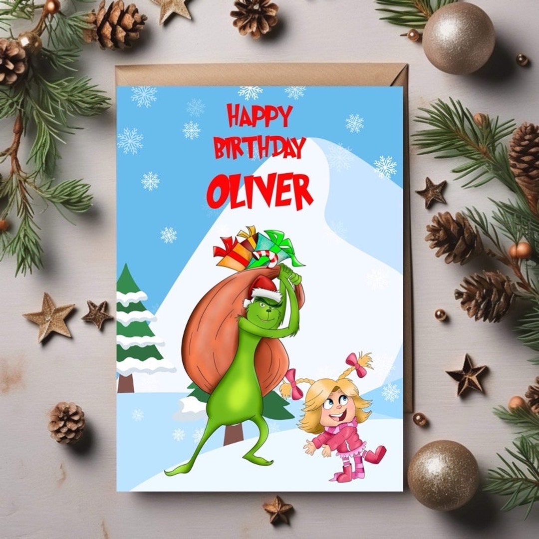 Personalised Grinch Birthday Card, Grinch Greeting Card, Christmas ...