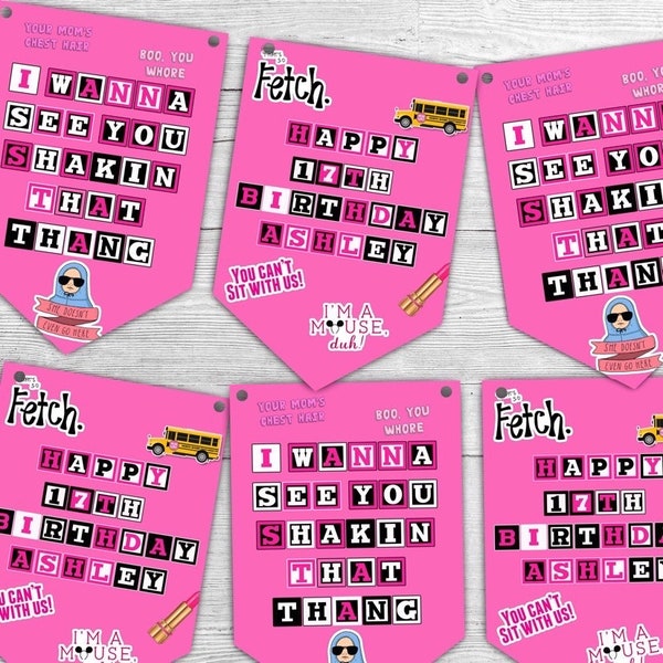 girls bunting ,mean,  girl decoration, mean party decoration, pink  banner ,  birthday party, birthday party decoration