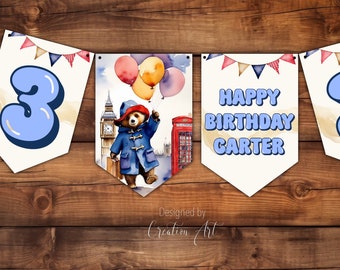 bear  birthday bunting, personalised London, teddy bear  birthday banner, 1st birthday decoration, cute birthday hanging decoration