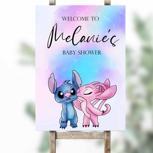 stitch birthday party welcome sign , stitch gender reveal table sign ,  stitch and angel birthday party , stitch baby shower welcome sign