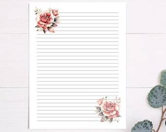 Vintage Roses Printable Stationery, Flowers, Floral Letter Writing Paper, Journal, Journaling Paper, Rose, Floral Stationery, Gift For Her