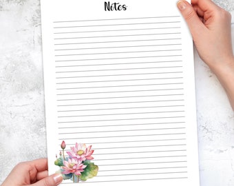 Lotusblume Druckbares Briefpapier, Blumenbriefpapier, Blumenbriefpapier, Tagebuch, Journaling, liniertes unliniertes Papier, Geschenk für Sie