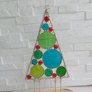 Christmas Stained Glass Tree With Light, XMAS stained glass home decor, Best Christmas New Year Holiday gift, Christmas ornaments,led light