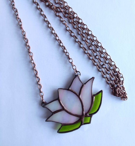 Lotus Flower Stained Glass Necklace glass Women Fashion Jewelry yoga meditation Symbol unique Handmade Gift buddha s Flower sacred Lotus mum Etsy