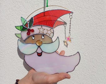 Stained Glass Santa Suncatcher Handmade Christmas Tree Ornament