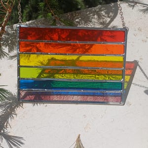 Pride Flag Stained Glass Suncatcher, LGBT Progress Flag Window Hanging, Large Rainbow Flag house present, pride decor, lgbtq+ unique gift