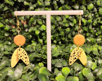 Handmade polymer clay yellow spotted dangle earrings