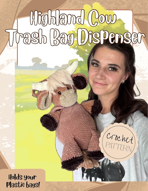 Crochet Highland Cow Bag Dispenser Pattern, Crochet Cow Pattern, Bag Pattern