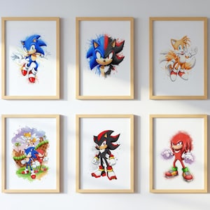 Sonic the Hedgehog WALL ART impressões, Galeria de arte de parede, Conjunto de 6 impressões para download, Sonic & shadow movie, Quarto infantil, Decoração de parede de pôster do Sonic