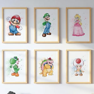 Impressões de ARTE DE PAREDE do Super Mario, Arte de parede de galeria, Conjunto de 6 impressões para download, Filme Super Mario, Quarto infantil, Decoração de parede de pôster do filme Mario