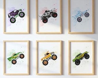 Monster Wall Art Prints, Monster Truck Prints, Set of 6 Downloadable Prints, Monster Truck Kids Wall Decor, Room Wall Decor