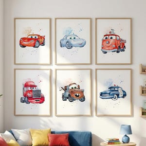 Pixar Cars printable wall art set of 6 | Car prints | car wall art | Boys room decor | Digital wall art Sally Carrera, Tom Mater