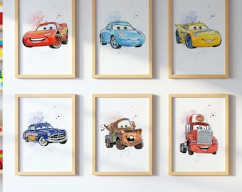 6 Lightning McQueen Cars Movie Poster Prints, Wall Art Decor, Nursery Prints, Digital Clipart Sally Carrera, Poster Tom Mater