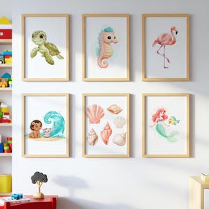 Ocean Nursery Decor Set, Mermaid & Moana Wall Art, Under the Sea Prints for Girl Room, Turtle and Seahorse Poster, Digital Download