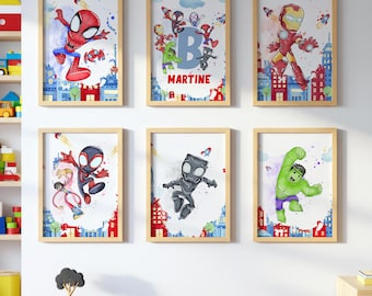 Personalized Spidey and His Amazing Friends WALL ART prints, Gallery Wall art, Set of 6 Downloadable Prints, Spidey Kids Room, Spidey decor