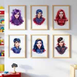 Descendants Wall Art, Evie and Mal Digital Download, Auradon Prep Nursery Decor, Printable Kids Room Art, Gift for Daughter, Movie Poster