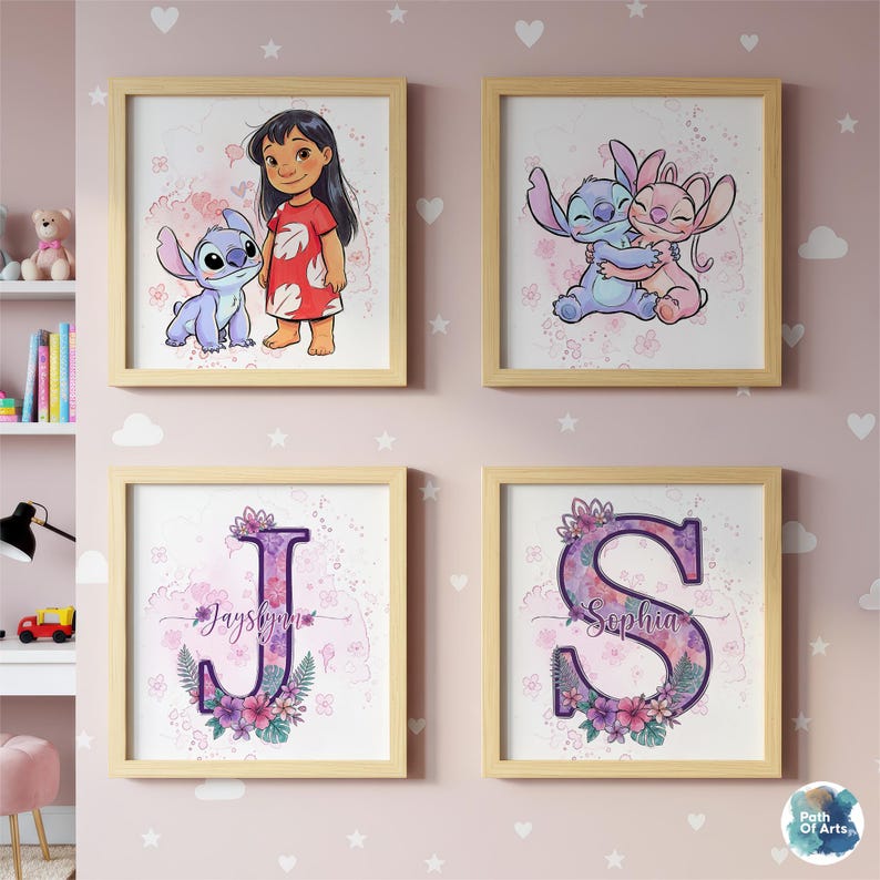 Stitch R Initial Personalized Lilo & Stitch Wall Art Set of 6 | Movie Poster Prints ...