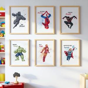 Superhero WALL ART Prints with phrases, Set of 6 Downloadable Prints, the Avengers wall art Little Boys Bedroom Decor, Superhero wall decor