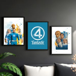 Fantastic Four Wall Art Prints Set of 3 | Superhero Posters | Mr Fantastic Invisible Woman Human Torch Thing | Kids Room Decor