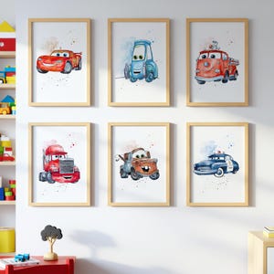 6 Lightning McQueen Cars Movie Poster Prints, Wall Art Decor, Nursery Prints, Digital Clipart Sally Carrera, Poster Tom Mater