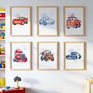 6 Lightning McQueen Cars Movie Poster Prints, Wall Art Decor, Nursery Prints, Digital Clipart Sally Carrera, Poster Tom Mater