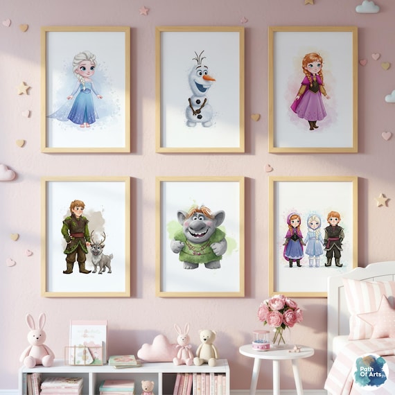 Set of 6 Drawing Frozen Wall Art - Frozen Poster Set, Girls Room