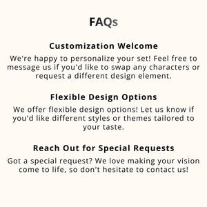 Pode incluir: Gr&aacute;fico creme com o t&iacute;tulo "FAQs" em fonte escura. Abaixo, o texto diz "Customization Welcome", "Flexible Design Options" e "Reach Out for Special Requests", cada um seguido de uma breve descri&ccedil;&atilde;o.