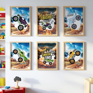 Monster Truck WALL ART prints, Gallery Wall art, Set of 6 Downloadable Prints, Monster Truck Kids wall decor Room, Truck posters wall decor
