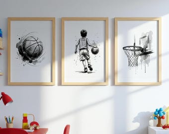 Art mural basket-ball personnalisé pour garçons | Poster de basket-ball personnalisé pour décoration de chambre d'enfants | Téléchargement numérique