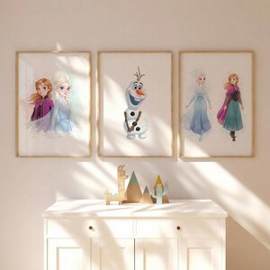 Set med 6 Frost-väggkonst - Frost-posterset, flickrumsdekor, barnrumstryck, barnrumsdekoration, prinsessan Elsa, Olaf, Anna bild 12