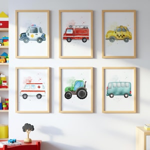 Transport Nursery Prints, Boy Room Wall Art, Boy Nursery Cars Decor, Cars Trucks Bus Vehicles Playroom Set of 6 Posters, DIGITAL DOWNLOAD