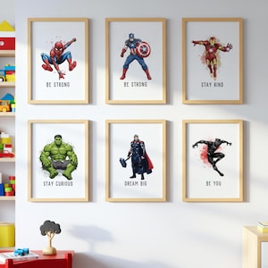Superhero WALL ART Prints with phrases, Set of 6 Downloadable Prints, the Avengers wall art Little Boys Bedroom Decor, Superhero wall decor