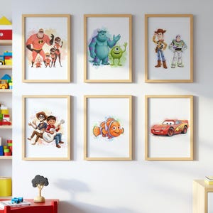 Set von 6 Cartoon Prints | Kinderzimmer Wandkunst, Aquarell Toy Story Incredibles Cars Poster, Kinder Spielzimmer Dekor Digitaler Download