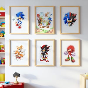 Personalisierbar Sonic the Hedgehog WALL ART Drucke, 6 herunterladbare Drucke Galerie Wandkunst, Sonic & shadow-Film, Sonic Poster Wanddekor