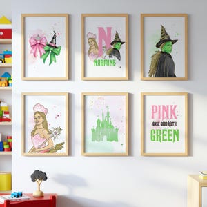 Personalizable Wicked WALL ART prints, Gallery Teenager Wall Art, Set of 6 Downloadable Prints, wicked Glinda & Elphaba Kids Room wall decor