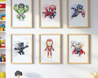 Arte Murale Con Supereroi Ad Acquerello - Stampe Effetto - Foto 9