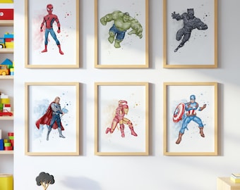 Superhero The Avengers WALL ART prints, Gallery Wall art, Set of 6 Downloadable Prints, Boys wall art Room, Superhero poster wall decor