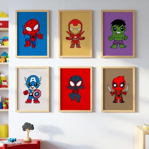 Superhero WALL ART prints, Set of 6 Downloadable Prints, the Avengers wall art Little Boys Bedroom Decor, Superhero wall decor
