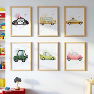 Transport Nursery Prints, Boy Room Wall Art, Boy Nursery Cars Decor, Cars Trucks Bus Vehicles Playroom Set of 6 Posters, DIGITAL DOWNLOAD