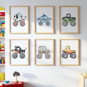 Monster Truck WALL ART prints, Gallery Wall art, Set of 6 Downloadable Prints, Monster Truck Kids wall decor Room, Truck posters wall decor