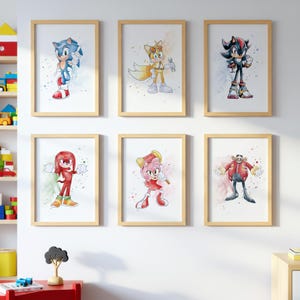 Sonic the Hedgehog WALL ART prints, Gallery Wall art, Set of 6 Downloadable Prints, Sonic & shadow movie, Kids Room, Sonic poster wall decor