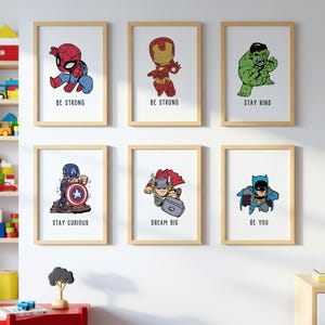 Superhero WALL ART Prints with phrases, Set of 6 Downloadable Prints, the Avengers wall art Little Boys Bedroom Decor, Superhero wall decor