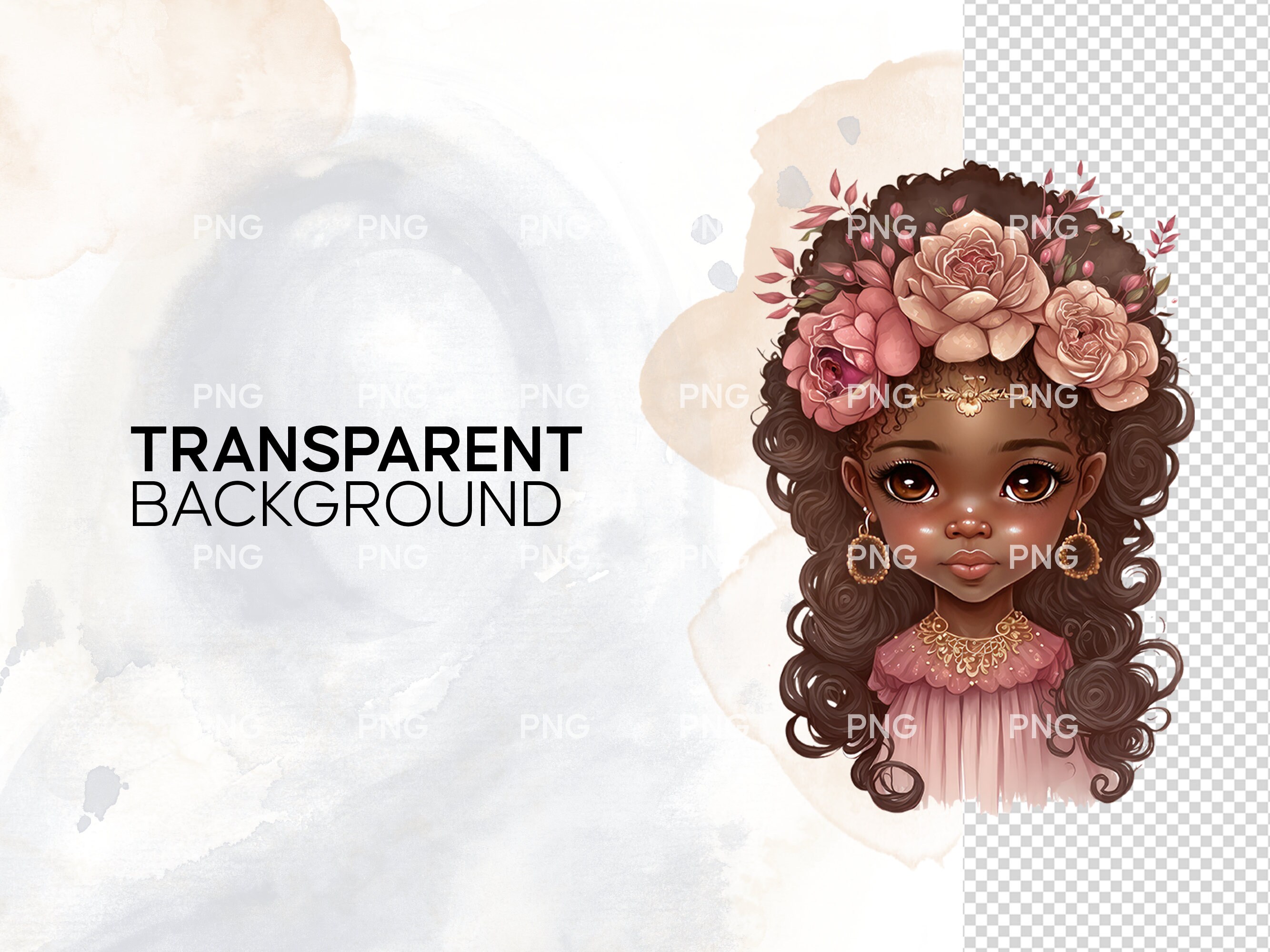 Watercolour Black Girls Bundle, Little Black Girl PNG Clipart Bundle ...
