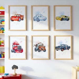 6 Lightning McQueen Cars Film Poster Drucke, Wand Kunst Dekor, Kinderzimmer Drucke, Digitale Illustration Sally Carrera, Poster Tom Mater