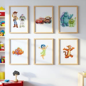 Set von 6 Cartoon Charakter Prints | Kinderzimmer Wandkunst, Toy Story Cars, Findet Nemo Poster, Kinder Spielzimmer Dekor, Charakter Digitaler Download